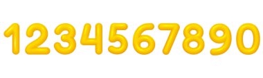 Bir grup sarı sayı 0-9. Beyaz arkaplanda 3B figürler.