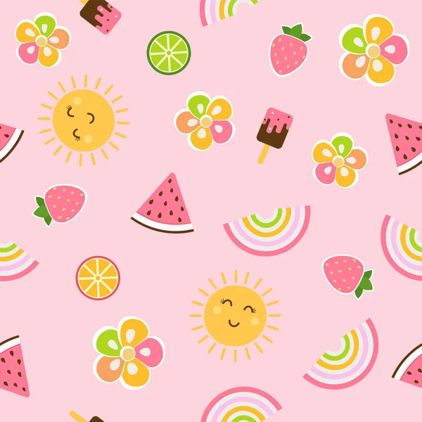 Gülümseyen güneş, çiçekler ve gökkuşağı, dondurma, karpuz ve çilekli çocuksu ve kusursuz bir altyapısı var..