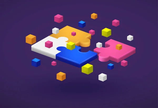 Puzzleteile Die Miteinander Verbunden Sind Symbol Der Teamarbeit Farbige Puzzles — Stockvektor