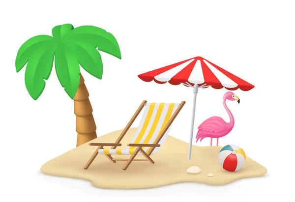 Summer Beach Island Scene Sand Stones Tropical Landscape Palm Tree — Stock Vector