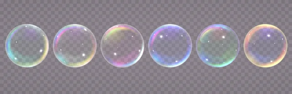 Burbujas Jabón Transparentes Colores Agua Esferas Translúcidas Diferentes Colores — Vector de stock