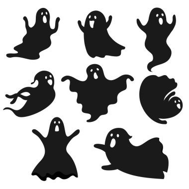 Ürkütücü hayaletler. Beyaz arka planda korkunç hayalet canavarlar..