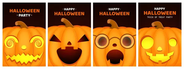 Halloween Affisch Set Med Glödande Pumpor Skrämmande Och Söta Känslor — Stock vektor