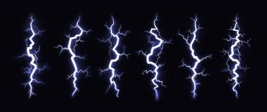 Parlayan gök gürültülü şimşek. Doğanın enerjisinin elektriksel boşalması. Vektör illüstrasyonu