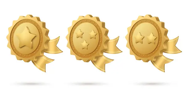 星とリボンが付いている3D金メダル 証明書サイン 3つ星 ベクターグラフィックス