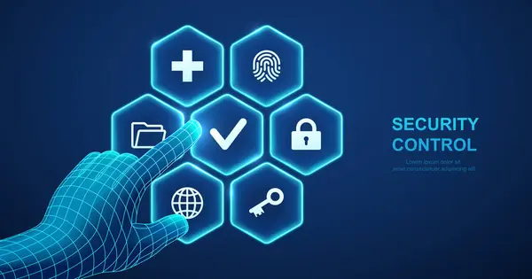 Privacy Management Internet Security Cybersecurity Control Security Shield Lock Key Ilustrații de stoc fără drepturi de autor