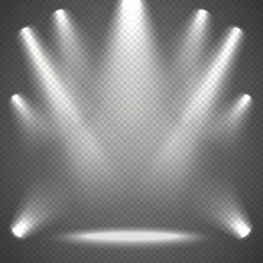 Işıklı projektörler. Konser sahnesinin parlak ışıkları, ışıltılar, şeffaf efektler..