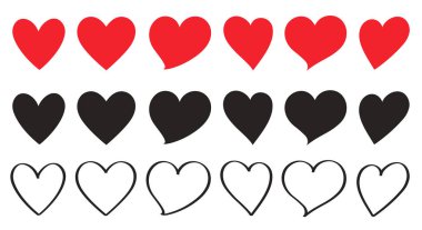 Aşkın kalbi kırmızı, siyah, çizgi şeklinde. Tatil sembolü severler, internette sevilenler için kalpler..