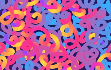 Spiral eğimli dalgalı çizgiler. Sancaklar, broşürler, web siteleri ve kapaklar için renkli, canlı gökkuşağı çizgili tasarım şablonu.