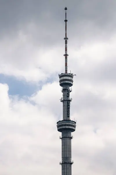Koktobe Television and radio broadcast tower in Almaty, Kazakhstan. TV towers against the background of a cloudy sky