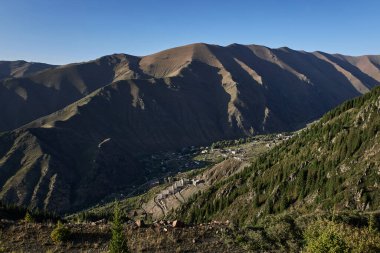 Kurşun zenginleştirme, konsantrasyon tesisi, Ak-Tyuz, Kırgızistan 'daki eski çağlayan fabrika binası. Şimdi terk edilmiş, Sovyetler Birliği 'nden bir askeri sanayi tesisi. Dağlar vadisi