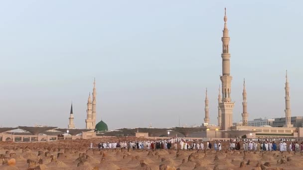 Vista Cemitério Muçulmano Baqee Masjid Mesquita Nabawi Madinah Reino Arábia — Vídeo de Stock