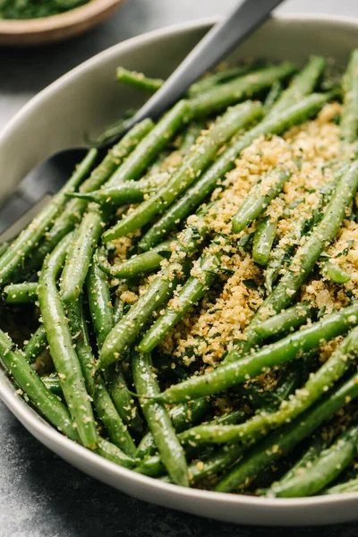 Italian Style Green Beans Breadcrumbs Stock Image