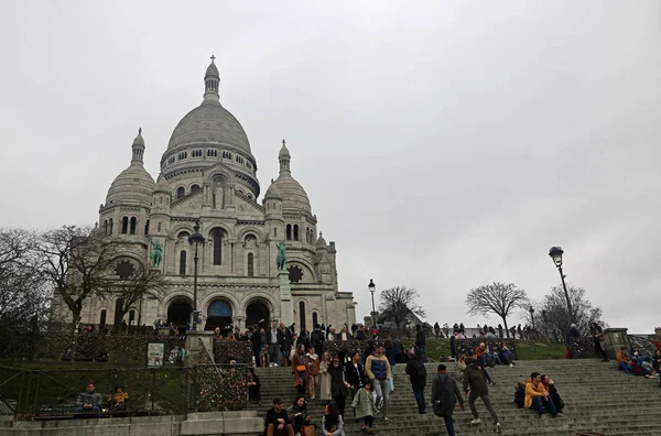 Menigte Heuvel Van Sacre Coeur Basiliek Parijs Frankrijk — Stockfoto