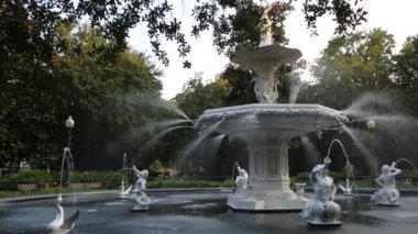 Meşe ağacının altındaki Forsyth Fountain Savannah, Georgia.