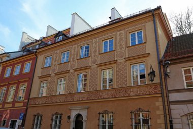 Eski Pazar Meydanı 'nın yeniden inşa edilmiş evleri - Varşova, Polonya' nın başkenti