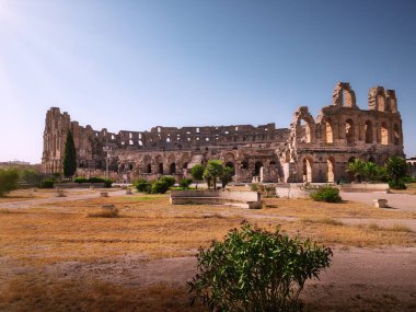 El Jem Amfitiyatro Kolezyumu Tunus, Afrika 'da harabe.
