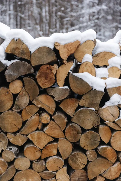 Açık Havada Karla Kaplanmış Yakacak Odun Stok Fotoğraf