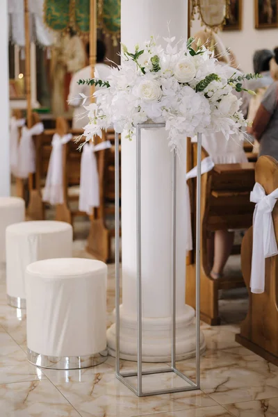 Elements of decor for first communion in church.