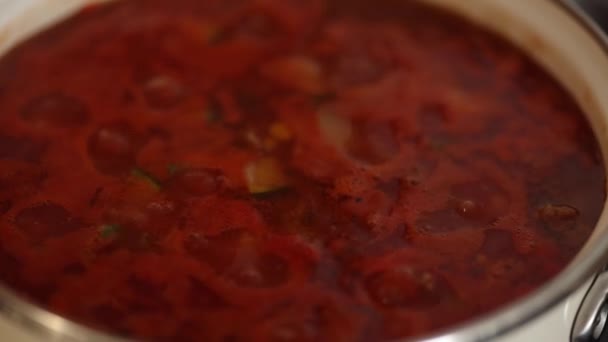 Das Traditionelle Mexikanische Gericht Kocht Weißen Pfannen Selbstgemachtes Essen Makrovideo — Stockvideo