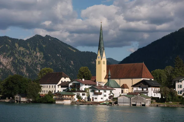 stock image Authentic city between the mountains near a large, beautiful lake. High quality photo