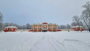 Winter view of the luxury baroque palace  and park complex Kadriorg, one of the most important tourist attractions in Tallinn, the capital of Estonia clipart