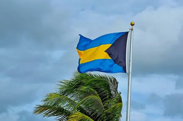 Bahamalar 'ın bayrağı Bahamalar' daki Eleuthera Adası 'ndaki tatil beldesi Prenses Kays' de fırtınalı bir gökyüzüne karşı dalgalanıyor ve sadece seyir yolcularına açık.