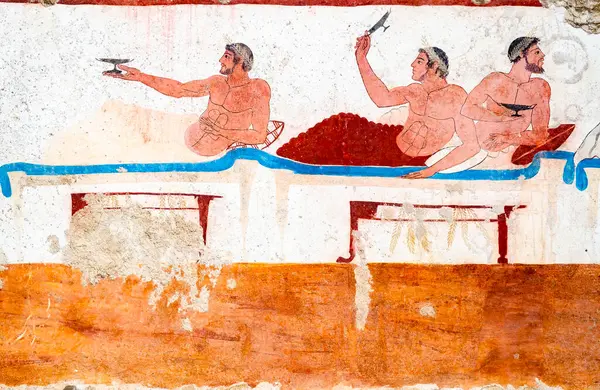 Paestum Ancient Frescoes Tomb Diver 500 Necropolis Pestum Italy — Stock Photo, Image