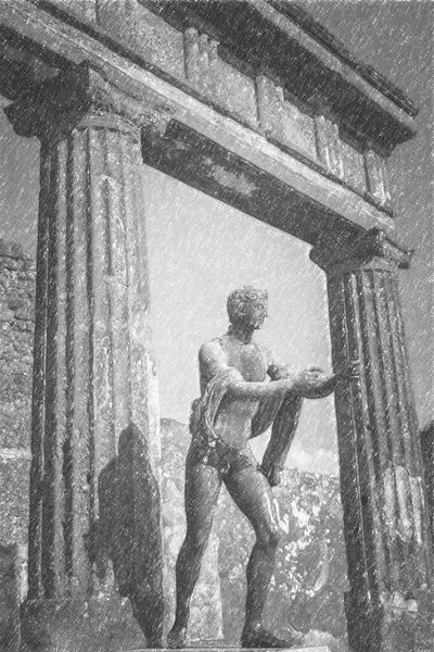 Dibujo Lápiz Pompeya Antigua Estatua Romana Apollo Ciudad Ruinas Pompeya — Foto de Stock