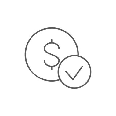 Coin with check mark, best choice, quality control, approved lineal icon. Finance, payment, invest finance symbol design. Isolated on white background