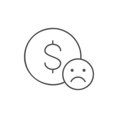 Coin with sad face, bankruptcy, dislike, negative feedback lineal icon. Finance, payment, invest finance symbol design. Isolated on white background