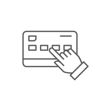 Finger click on the credit card, choice of debit card for payment lineal icon. Shopping, online banking, finance symbol design. Isolated on white background