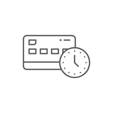 Credit card with clock, Money payment processing, time is money lineal icon. Shopping, online banking, finance symbol design. Isolated on white background