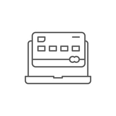 Credit card with laptop, online payment lineal icon. Shopping, online banking, finance symbol design. Isolated on white background