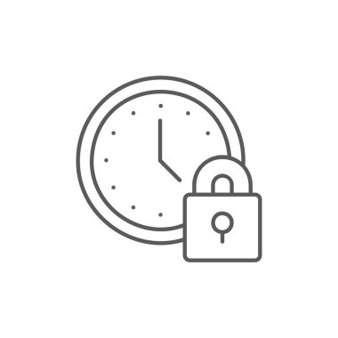 Clock with lock, security time, alarm lineal icon. Time management symbol design. Isolated on white background.