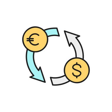 Döviz borsası, avrodan dolara renk değişimi lineal simgesi. Finans, ödeme, yatırım sembolü tasarımı. Beyaz arkaplanda izole