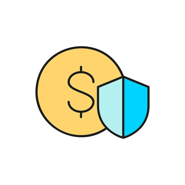 Escudo Com Moeda Segurança Dinheiro Seguro Proteção Ícone Cor Dinheiro — Vetor de Stock