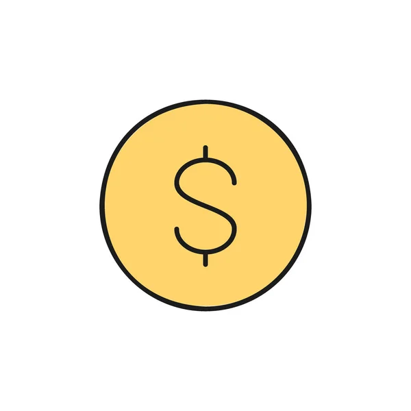 Monnaie Argent Icône Ligne Couleur Dollar Finance Paiement Investir Conception — Image vectorielle