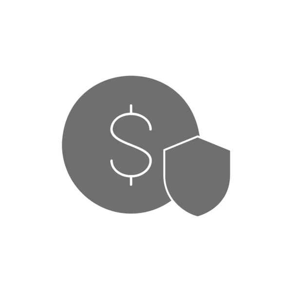 Escudo Com Moeda Segurança Dinheiro Seguro Proteção Ícone Preenchimento Cinza — Vetor de Stock