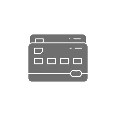 İki kredi kartı, banka kartları gri dolgu simgesi. Alışveriş, online bankacılık, finans sembolü tasarımı. Beyaz arkaplanda izole