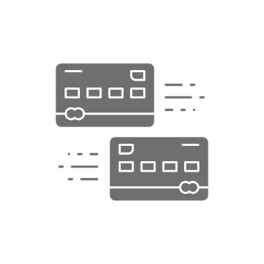 Kredi kartı değişimi, gri doldurma simgesini geri çek. Alışveriş, online bankacılık, finans sembolü tasarımı. Beyaz arkaplanda izole