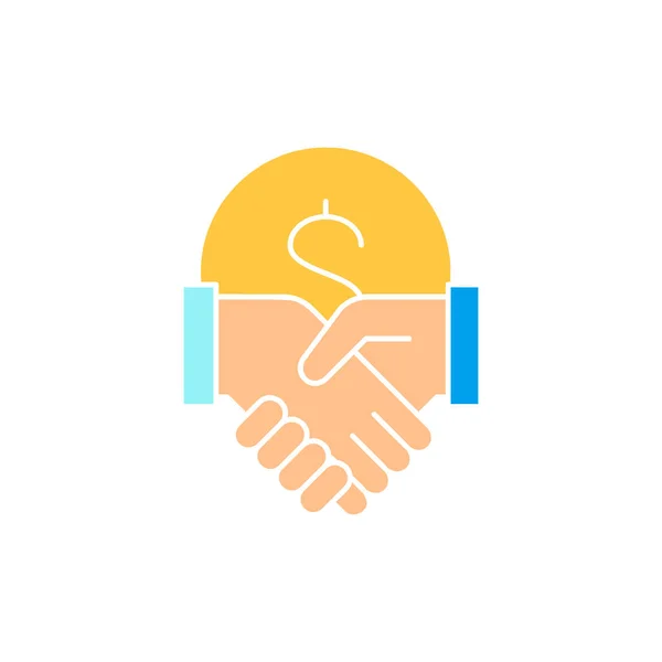 Coin Handshake Contract Agreement Partnership Teamwork White Outline Icon Finance — Stock Vector
