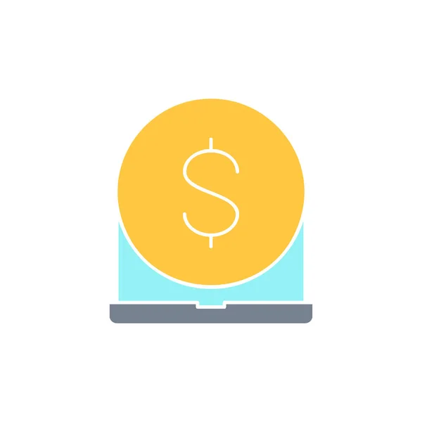 Laptop Con Moneta Pagamento Online Icona Contorno Bianco Finanza Pagamento — Vettoriale Stock