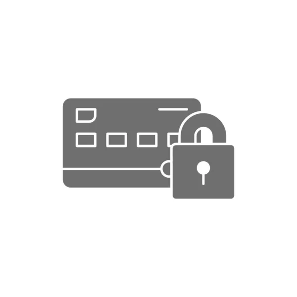 信用卡有锁 安全支付 有担保信用卡灰色填充图标 网上银行 金融符号设计 因白人背景而被隔离 — 图库矢量图片