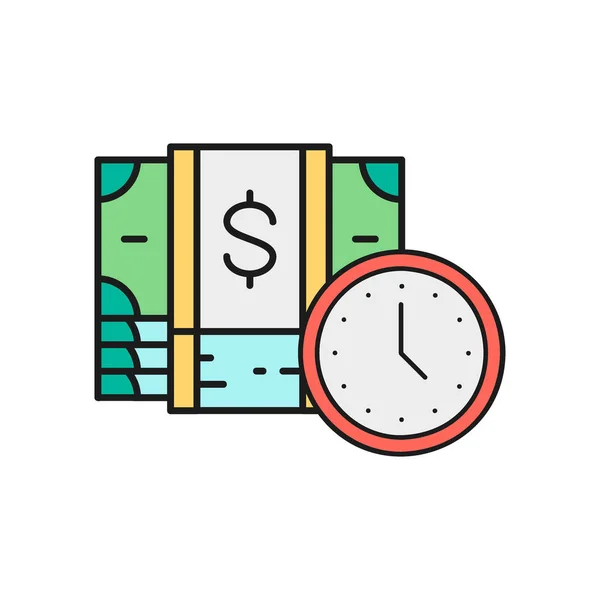 Montón Billetes Con Reloj Crédito Instantáneo Fácil Pago Préstamos Icono — Vector de stock