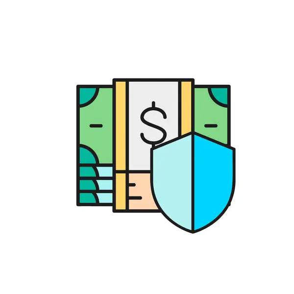Escudo Con Pila Billetes Dinero Seguridad Del Dinero Seguro Protección — Archivo Imágenes Vectoriales