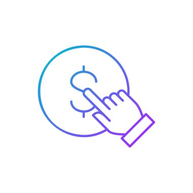 Parmakla tıkla, düğmeye bas, para gradyan çizgi simgesine parmak dokun. Finans, ödeme, yatırım sembolü tasarımı. Beyaz arkaplanda izole