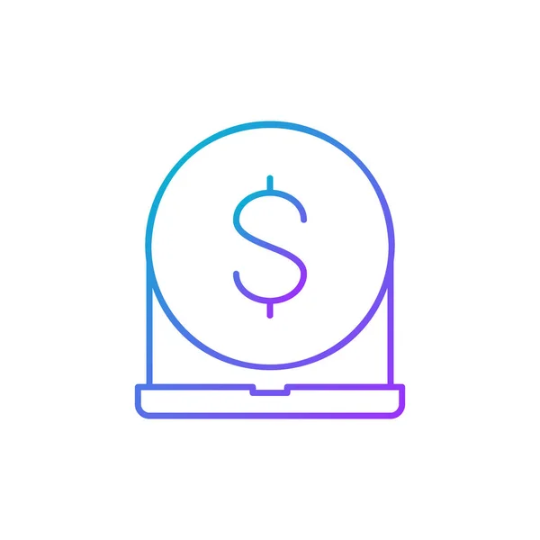 Ноутбук Монетою Онлайн Градієнт Платежів Лінійний Значок Фінанси Оплата Інвестування — стоковий вектор