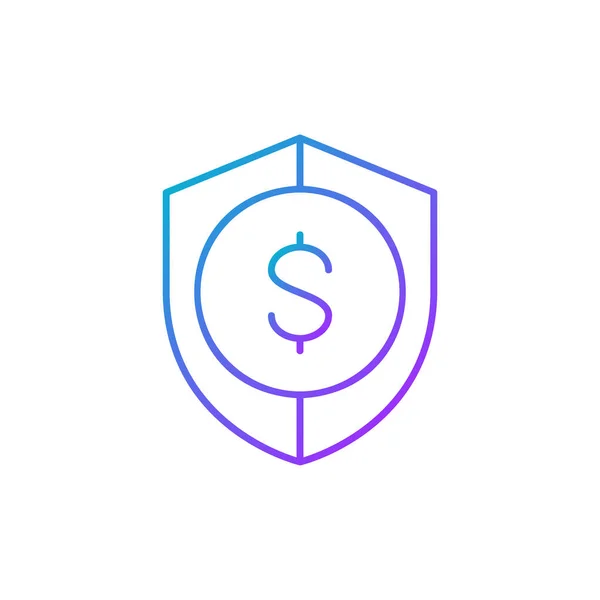 Protección Dinero Escudo Con Moneda Dinero Seguridad Gradiente Seguros Icono — Vector de stock