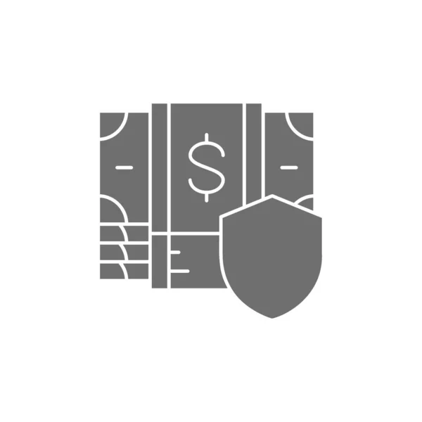 Щит Кучей Денег Банкноты Безопасность Денег Страховка Защита Деньги Серый — стоковый вектор